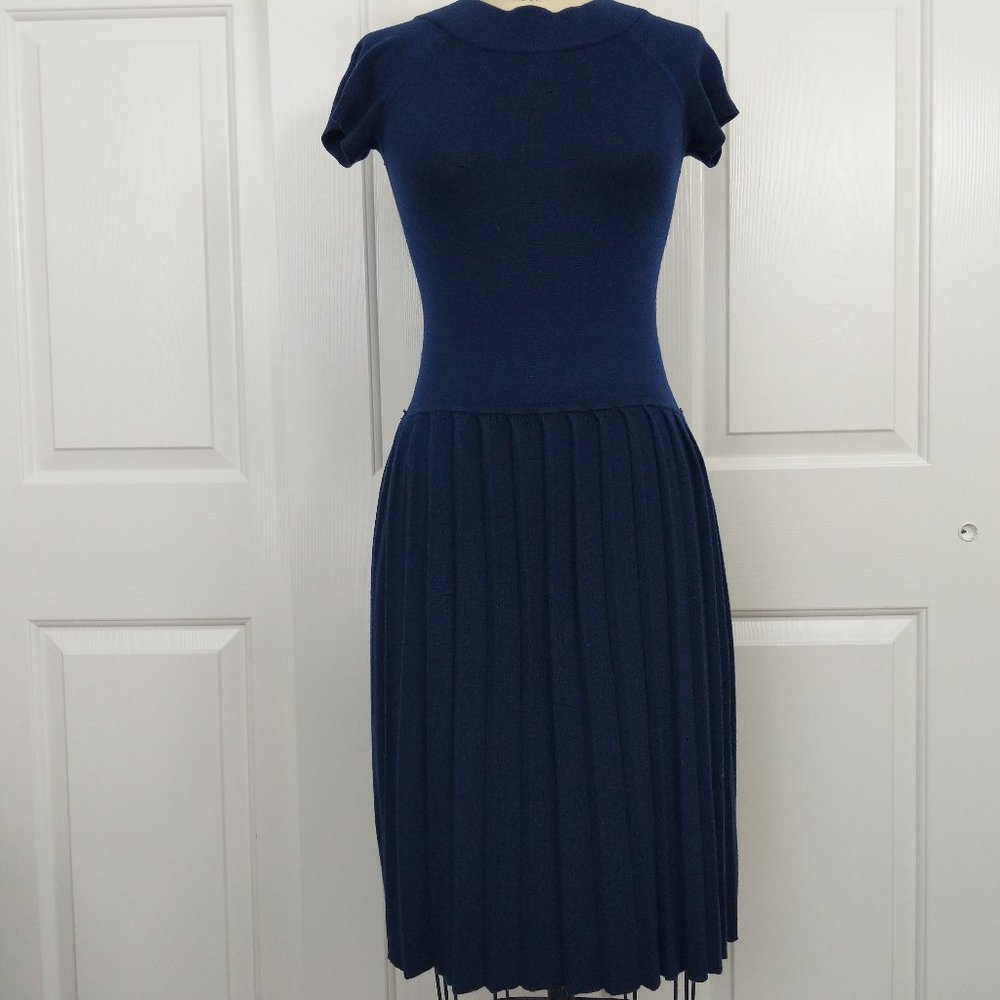 Lauren Ralph Lauren Navy Knit Pleated Dress